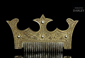 Gold-plated silver comb and four stones, Indonesia