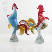 Pair of Murano glass roosters