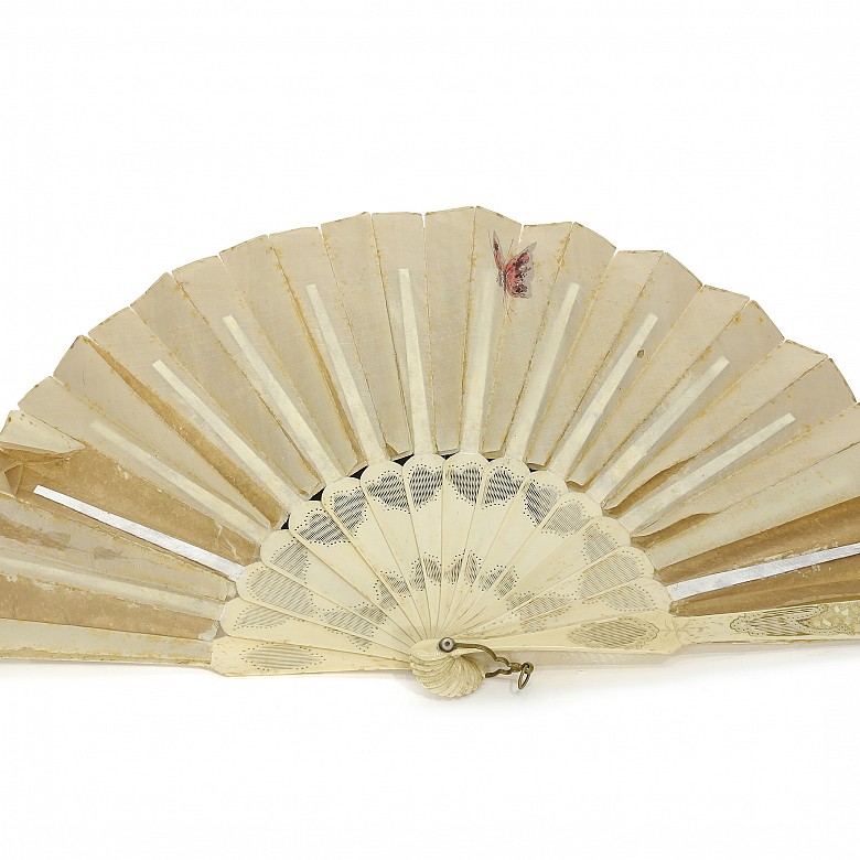 Bone and painted silk fan, 19th - 20th Century - 4