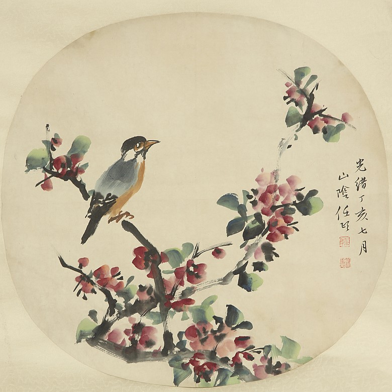 Pintura china con firma Ren Yi (1840-1895) 
