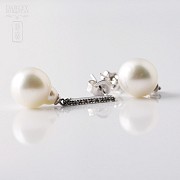 pendientes perlas australianas en oro blanco de 18k y diamantes - 1