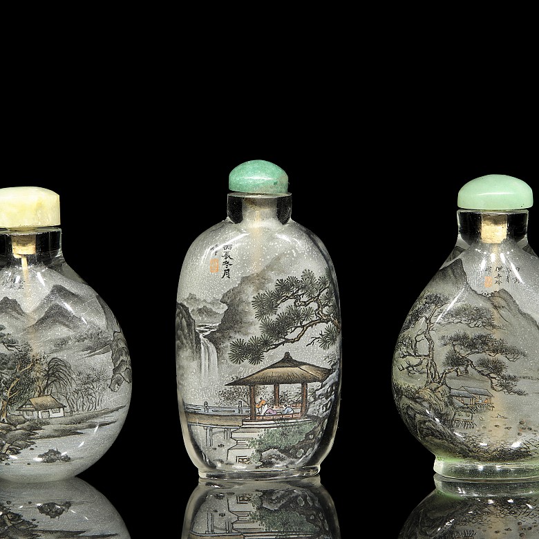 Tres botellas de rapé de vidrio pintadas a mano - 2