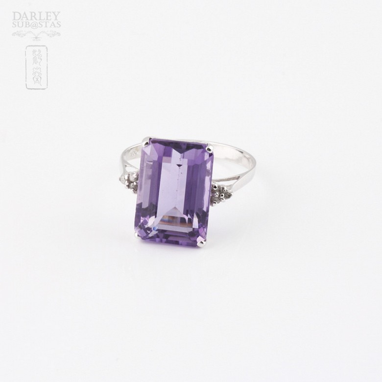 Ring with Amethyst  6.12cts and diamantesen 18k White Gold - 3