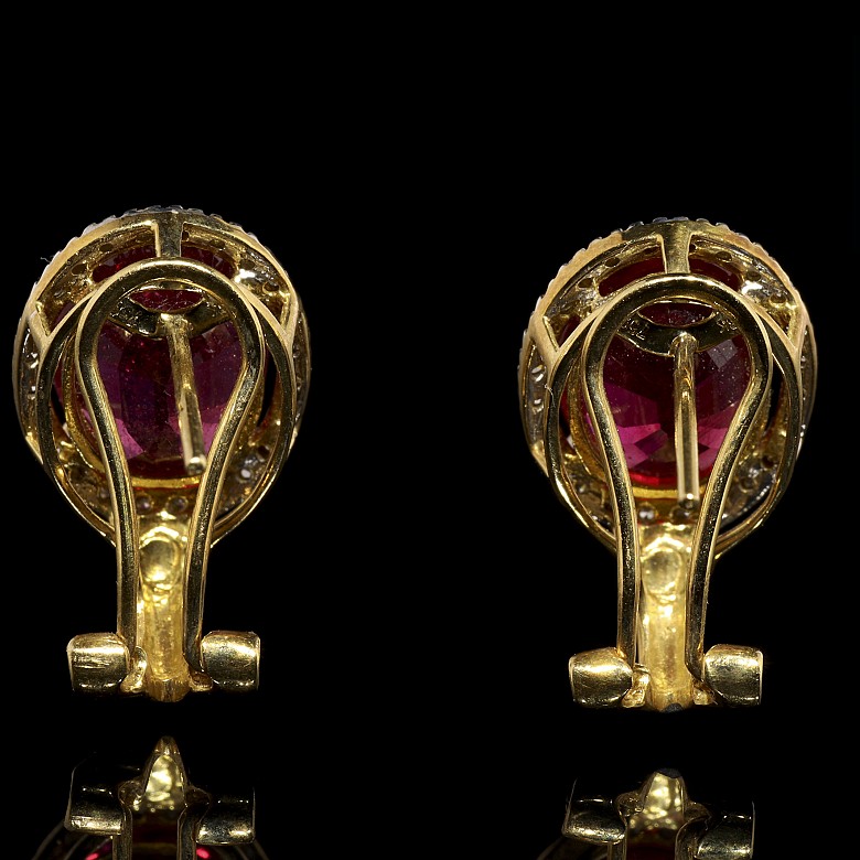 18k yellow gold, ruby and diamond earrings - 4