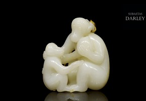 White jade figure 'monkeys', Qing dynasty, Qianlong
