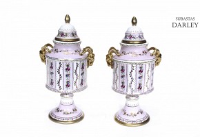 Pair of porcelain enameled vases, 20th century