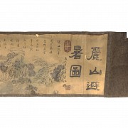 Pintura china con paisaje y caligrafía, s.XX