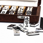 Set of twenty-eight piece silver domino, with box, 20th century