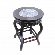 Wooden stool with veined marble top, 20th century - 2