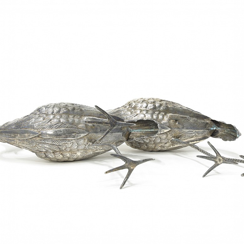 Pair of herons in Spanish silver, 20th century