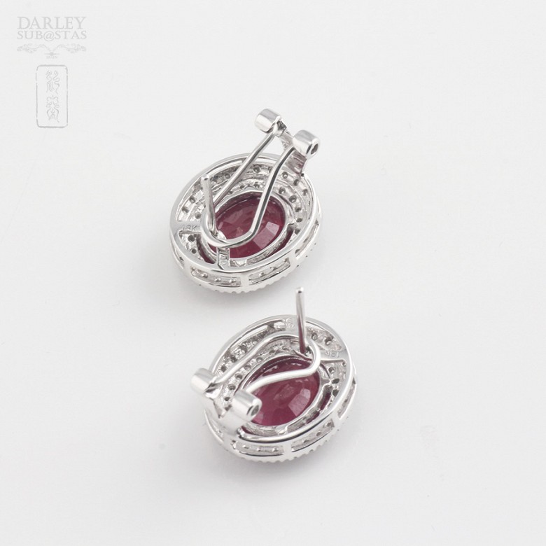 Earrings with Ruby 6,28cts  and diamonds in White Gold - 2