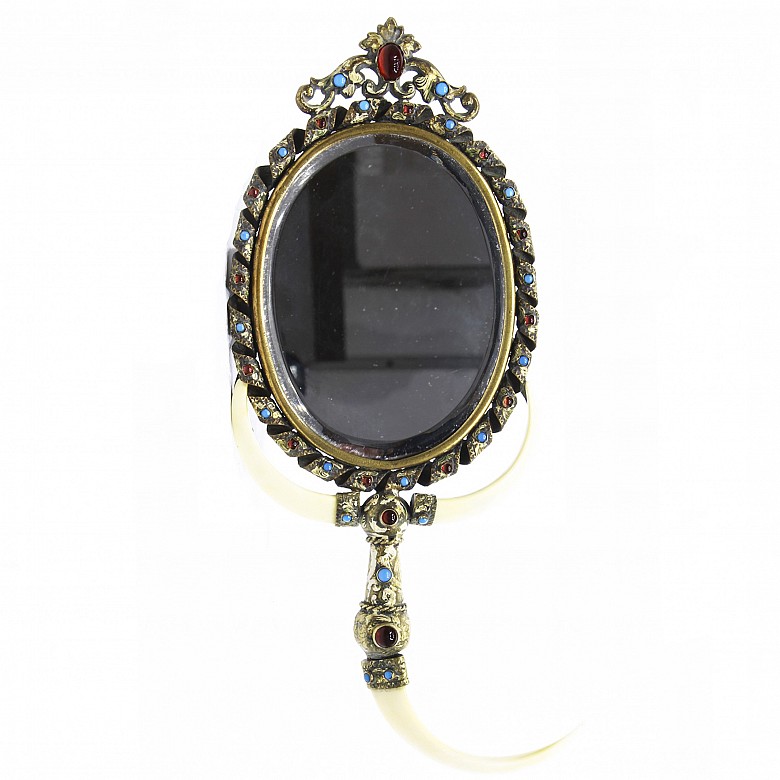 Mirror with bone antlers and colored cabochons, 20th century
