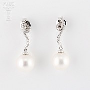 earrings pearl and diamond in 18k white gold