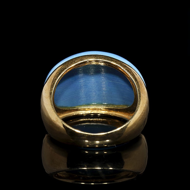 18 k yellow gold and turquoise ring - 4