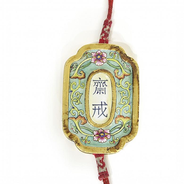 Enamelled bronze plaque, Qing dynasty.