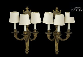Pair of gilded metal sconces, 20th century