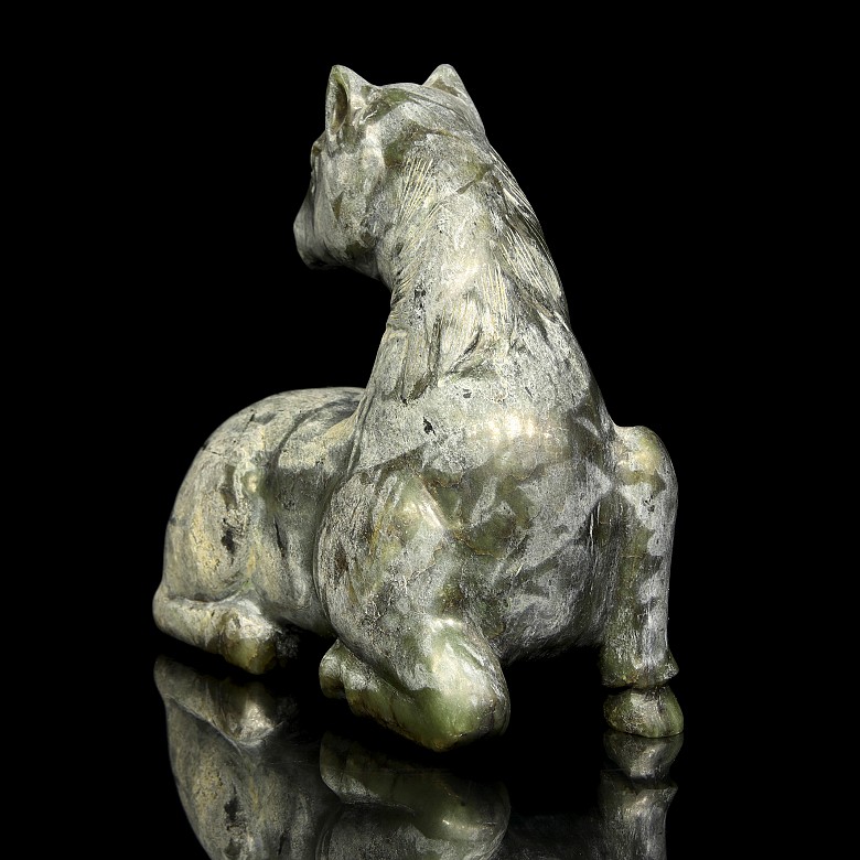 Hard stone horse on wooden base - 4