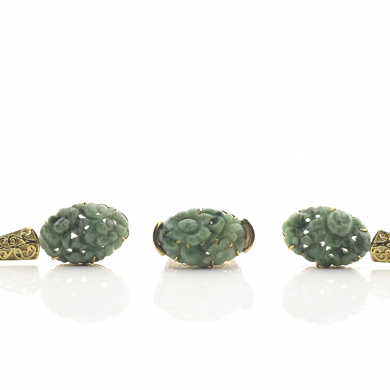 Set in carved jade and 18k gold - 3