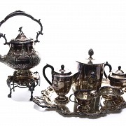 Set of seven pieces of silver plated metal, 20th century