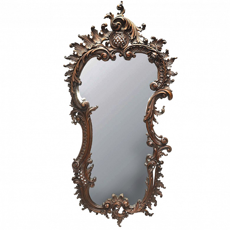 Vicente Andreu. Gran espejo con marco de madera tallada, S.XX