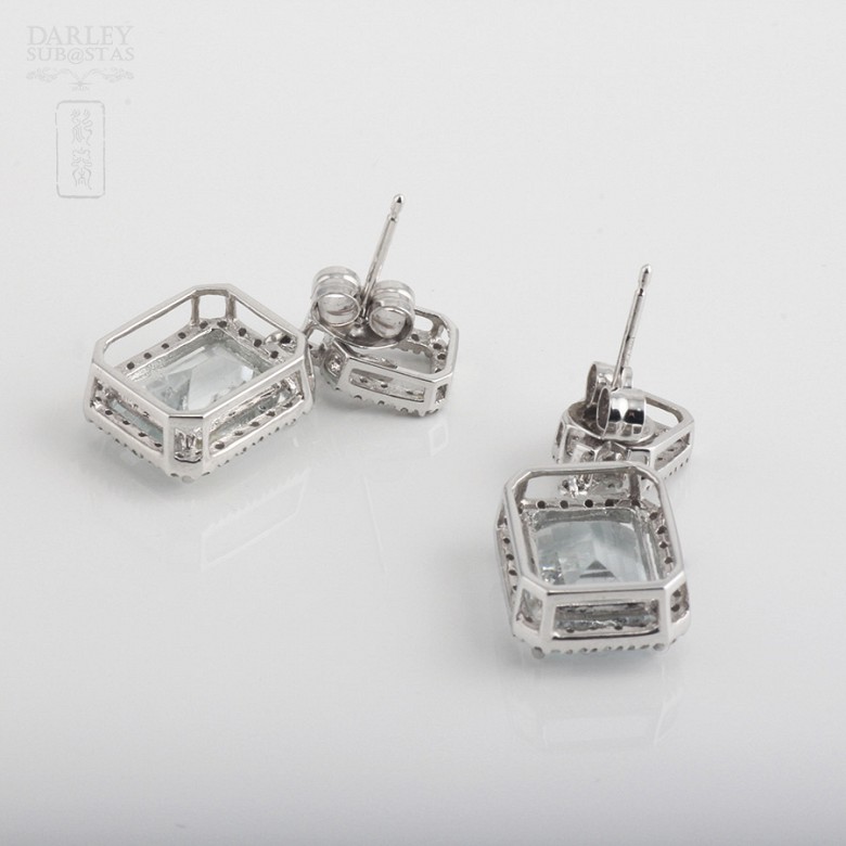 Earrings in 18k white gold with aquamarines and diamonds - 2