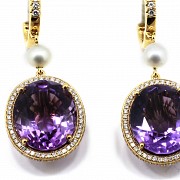 Earrings in 18k rose gold with amethysts and diamonds - 1