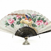 Chinese fan with hand painted paper, 19th century.