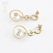 Original 18k yellow gold earrings with pearl and diamonds - 2