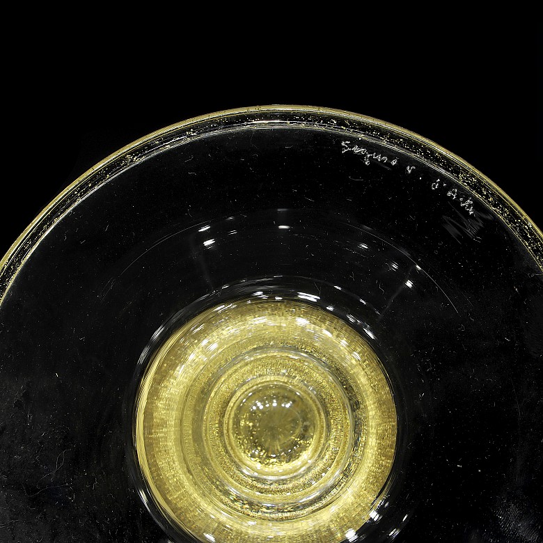 Pareja de candeleros y centro de mesa, cristal de Murano, S.XX