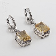 Long earrings with citrine 6.34cts and diamonds in White Gold