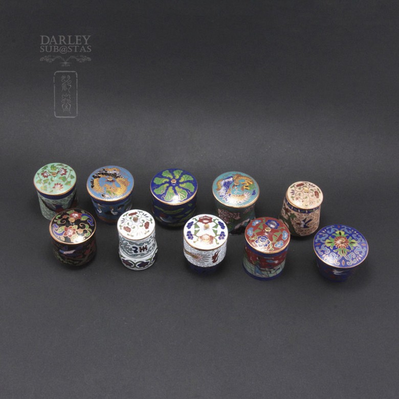 Set of 10 jars with lids Chinese cloisonne - 1