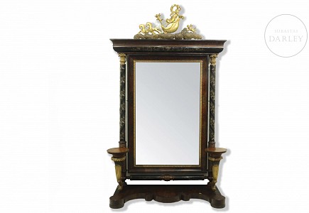 Gran espejo en madera y decoración de marquetería, S.XIX