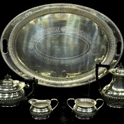 English tea set with tray, silver-plated metal, 20th century - 3