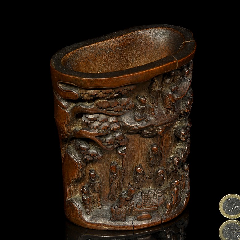 Carved bamboo brush pot 'Sages', Qing dynasty - 8