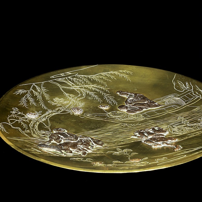 Plato decorativo de bronce, Japón, Meiji - 2