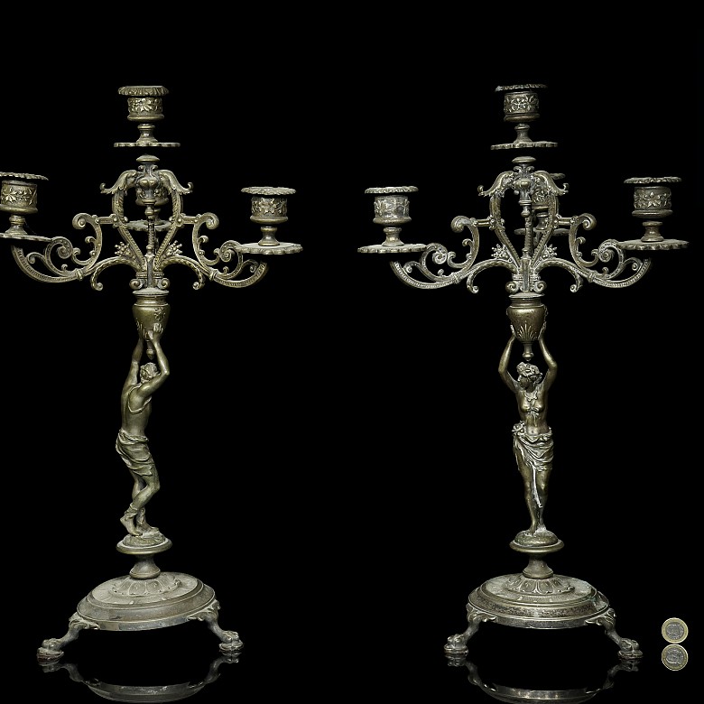 Pair of alpaca candlesticks, 20th century