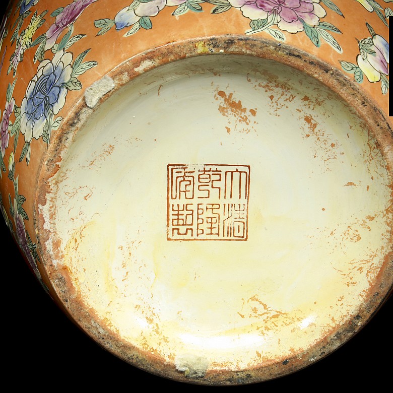 Enamelled porcelain bowl, adapted to a lamp, 20th century