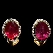 18k yellow gold, ruby and diamond earrings - 1