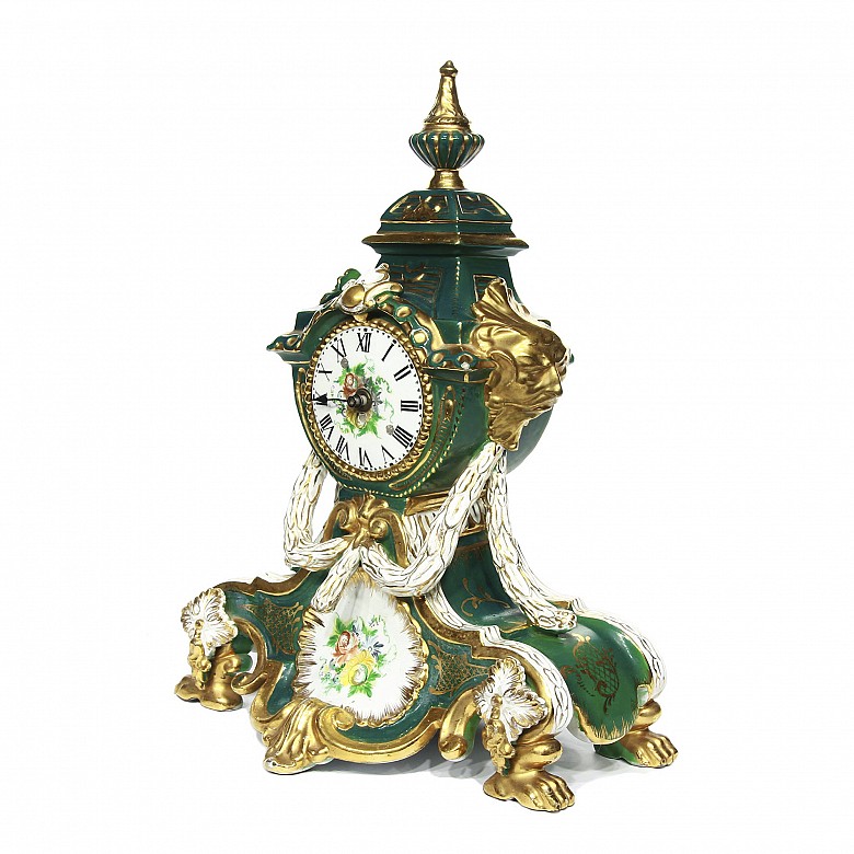 Reloj de porcelana esmaltada y dorada, s.XIX