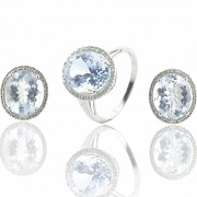 Earrings and ring set, with aquamarines and diamonds - 2