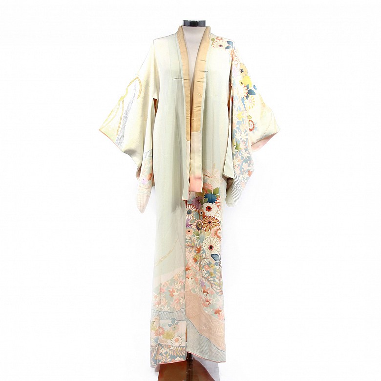 Kimono de mujer, japonés, de seda, med.s.XX