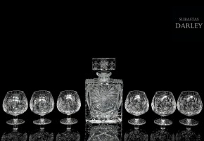 Liquor set in carved glass, 20th century