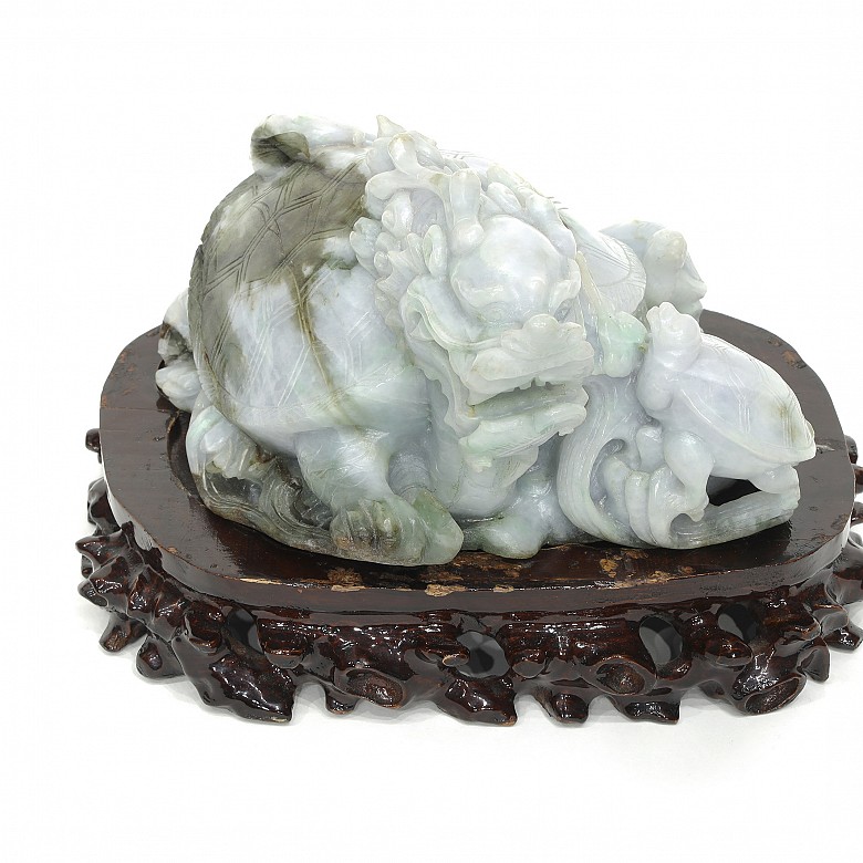 Carved stone turtle, with pedestal, 20th Century