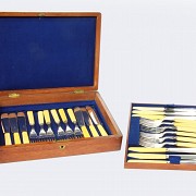 English steel cutlery set, with box.