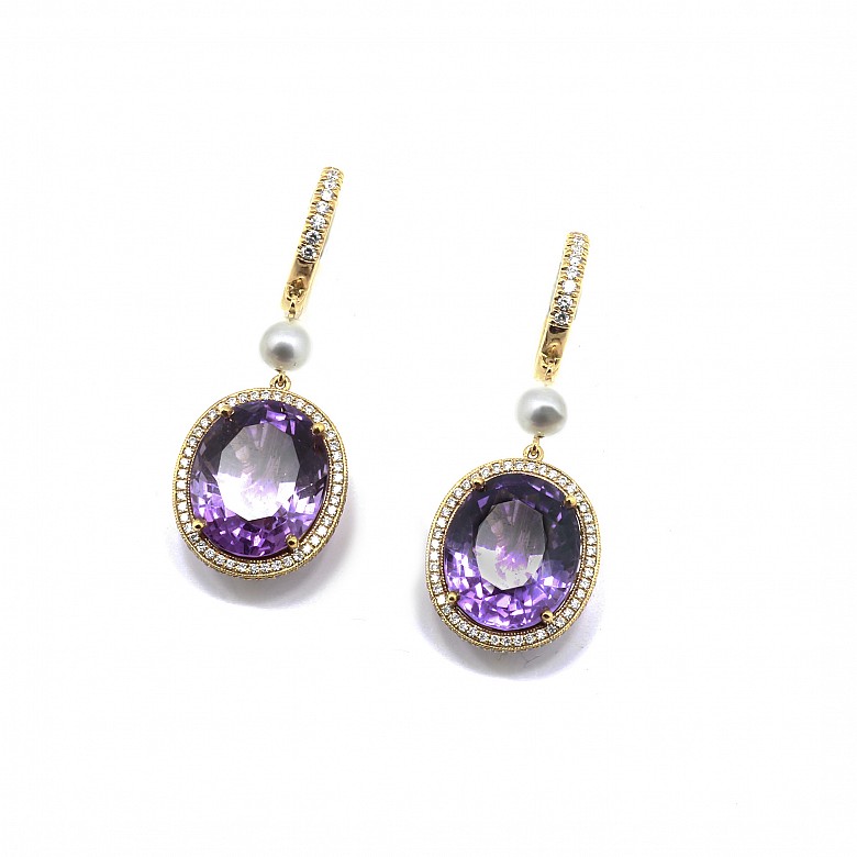 Earrings in 18k rose gold with amethysts and diamonds - 2