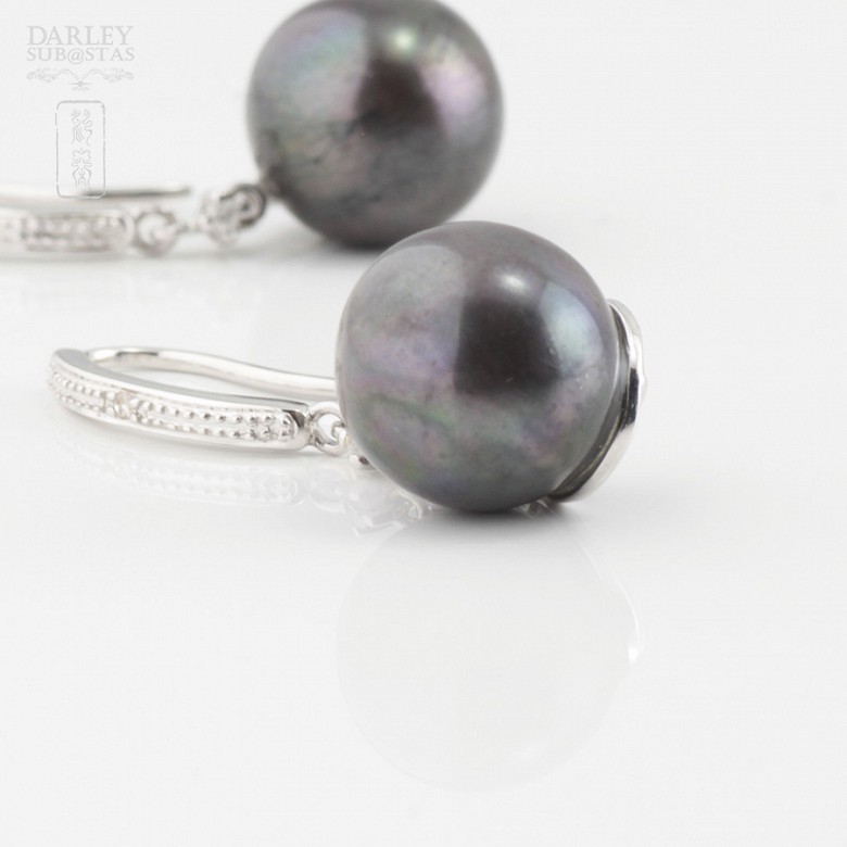 Grey pearl earrings in 18k White Gold - 3