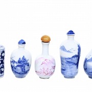 Five ceramic snuff bottles, China, 20th century