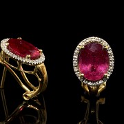 18k yellow gold, ruby and diamond earrings - 2