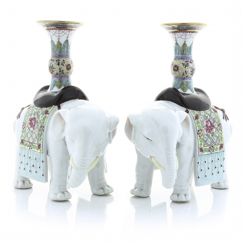 Pair of porcelain elephant-shaped candlesticks, China, 20th century