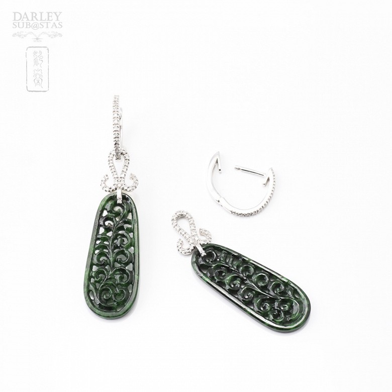 Couple removable earrings in 18k gold with diamonds and jadeite - 1